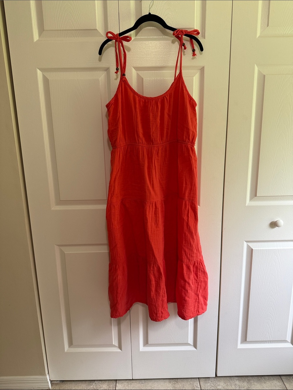 Lucky Brand Coral Red Tie-Shoulder Midi Dress